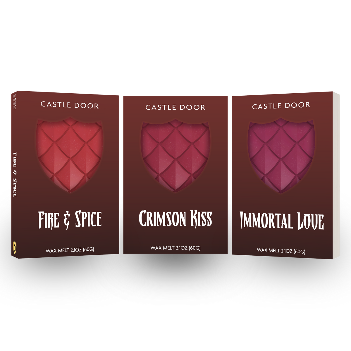 A Vampire for Christmas wax melt trilogy featuring Fire and Spice, Crimson Kiss, and Immortal Love