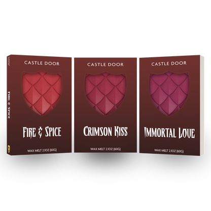 A Vampire for Christmas wax melt trilogy featuring Fire and Spice, Crimson Kiss, and Immortal Love