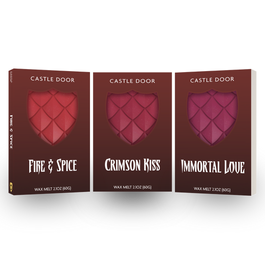 A Vampire for Christmas wax melt trilogy featuring Fire and Spice, Crimson Kiss, and Immortal Love