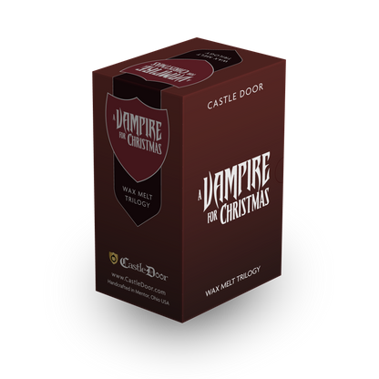 Three-quarter view of A Vampire for Christmas wax melt trilogy box