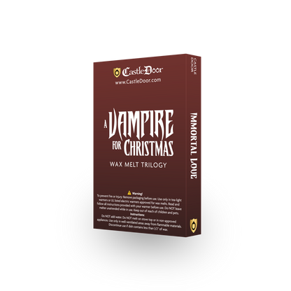 Back of A Vampire for Christmas wax melt trilogy gift box with product information