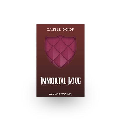 Immortal Love wax melt box featuring a purple dragonscale shield window