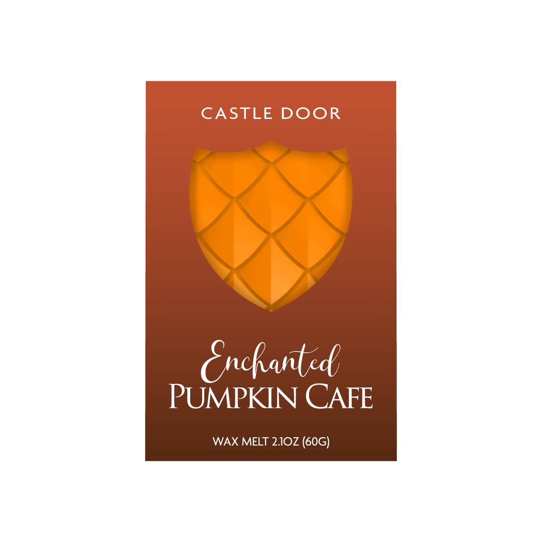 Enchanted Pumpkin Cafe dragonscale wax melt in orange Cozy Witch packaging