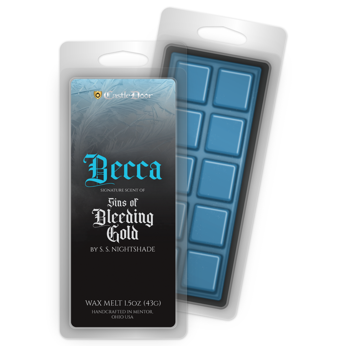 Becca character-inspired wax melt from Sins of Bleeding Gold, featuring icy notes, lavender, and vanilla