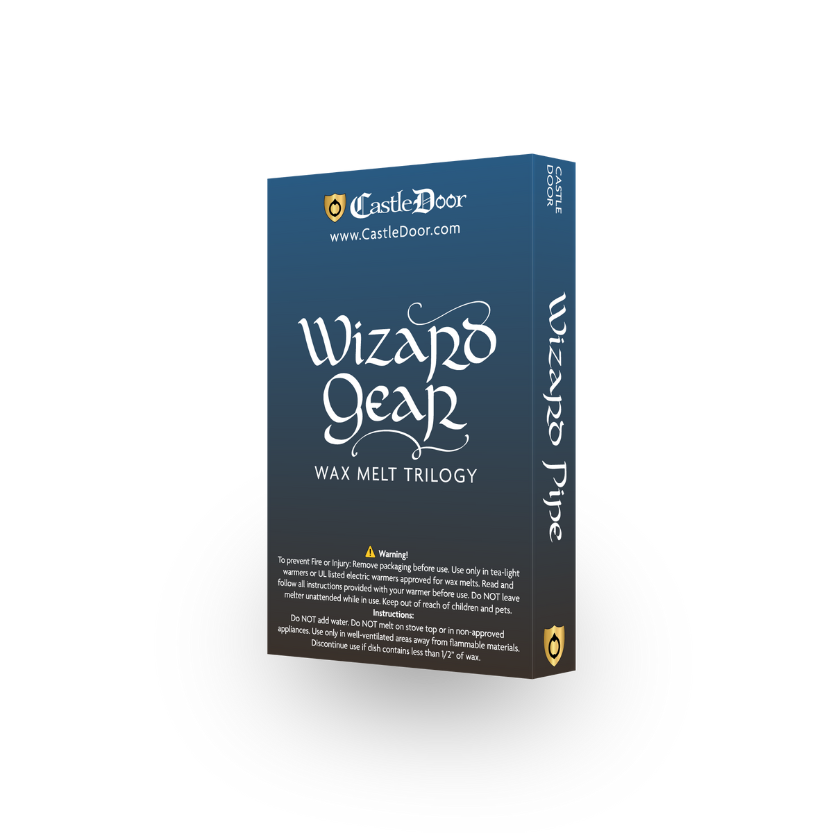 Back of Wizard Gear wax melt trilogy box with product information